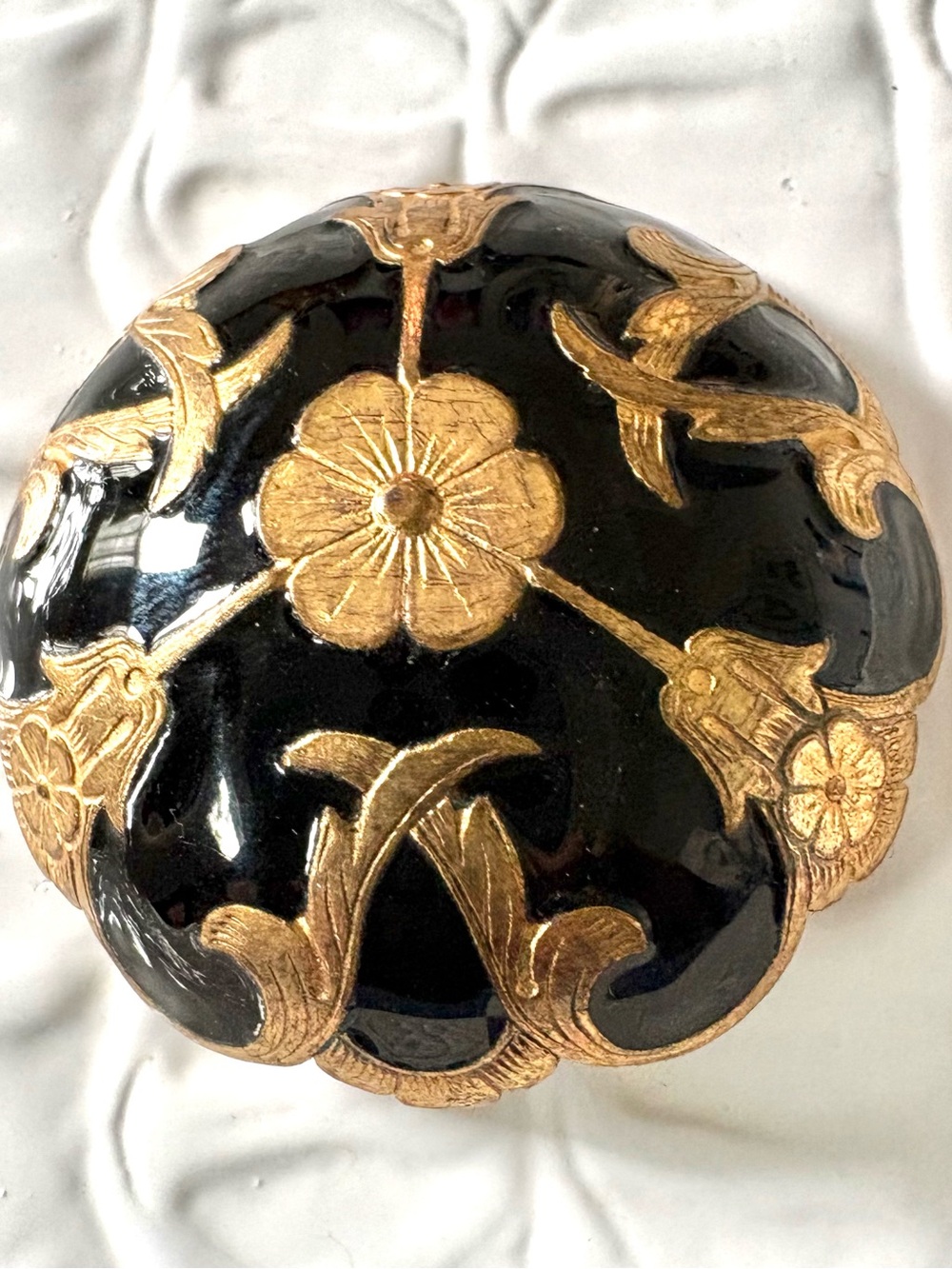 Vintage Black enamel and Gold Floral brooch